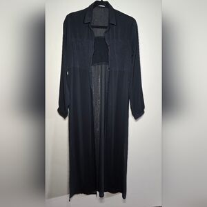 Black Long Sleeve Sheer Duster / Swimsuit Cover